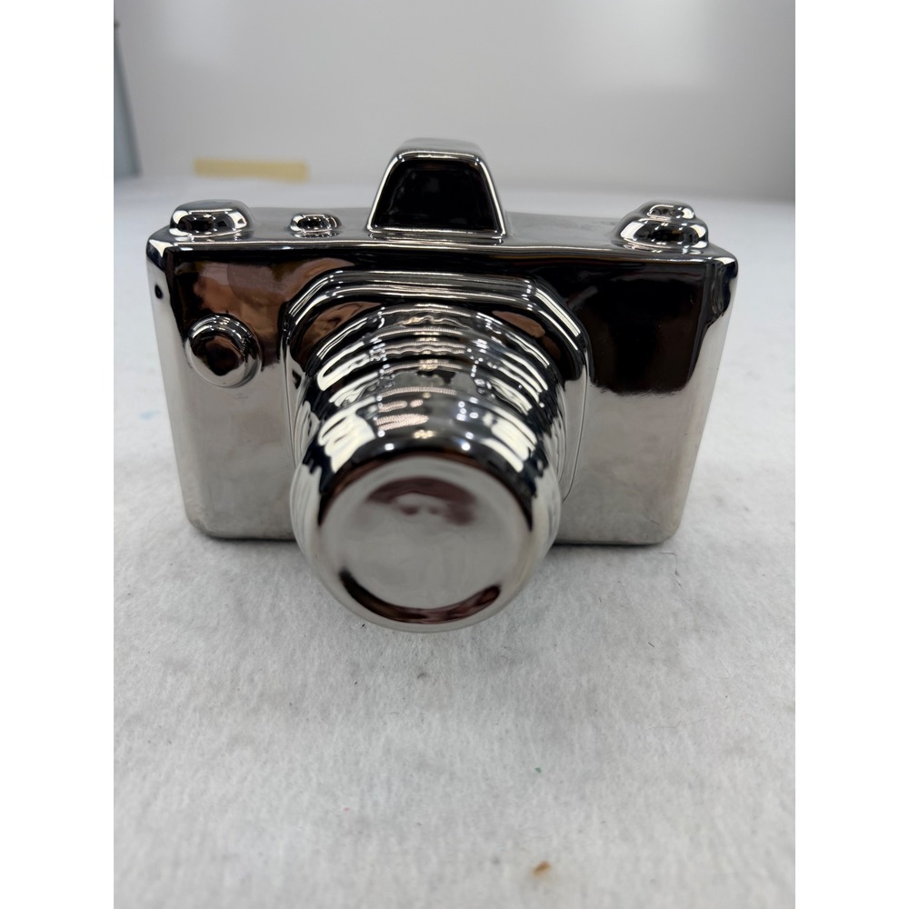 Silver Chrome Ceramic Camera Figurine Photography Decor Decorative Sculpture